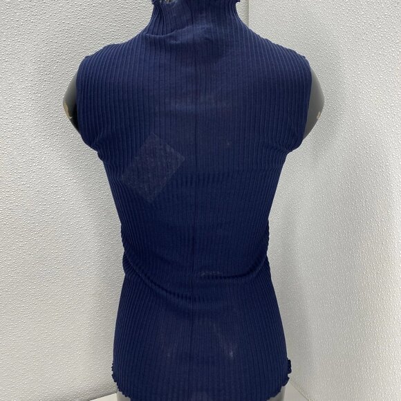 Theory Women’s Funnel Neck Ribbed Sleeveless Tank Top – Navy Blue – Size SP - Picture 6 of 9